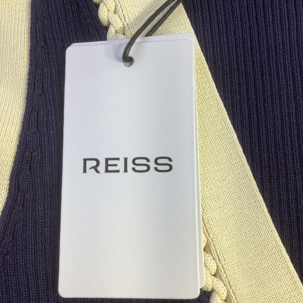 Reiss Lou-Craft Detail Knitted Navy Blue Cream V-Neck Maxi Dress Size M NWT - Picture 5 of 14